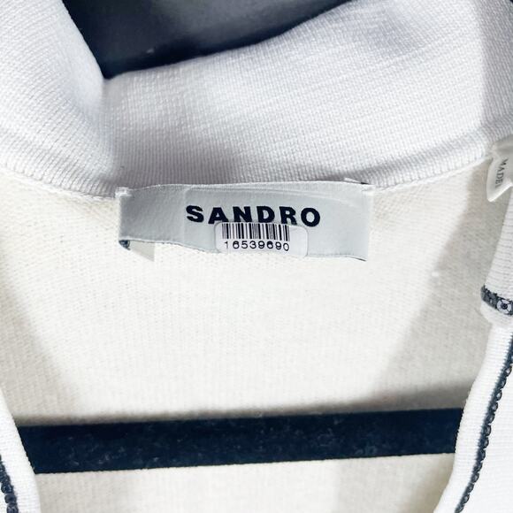 Sandro Alizia Sweater Ivory Sequin Edging Wool Cashmere V-Neck Collared Sz 0 - Picture 9 of 13